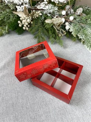 Коробка с окном под 4 макаронс/моти/конфеты Блестящий праздник, 126х126х35 мм (крышка-дно) — изображение 3